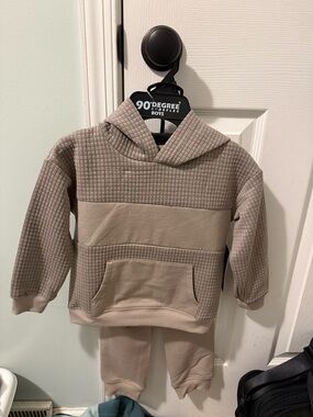 90 Degree By Reflex Boys Taupe Quilted Pullover Hoodie